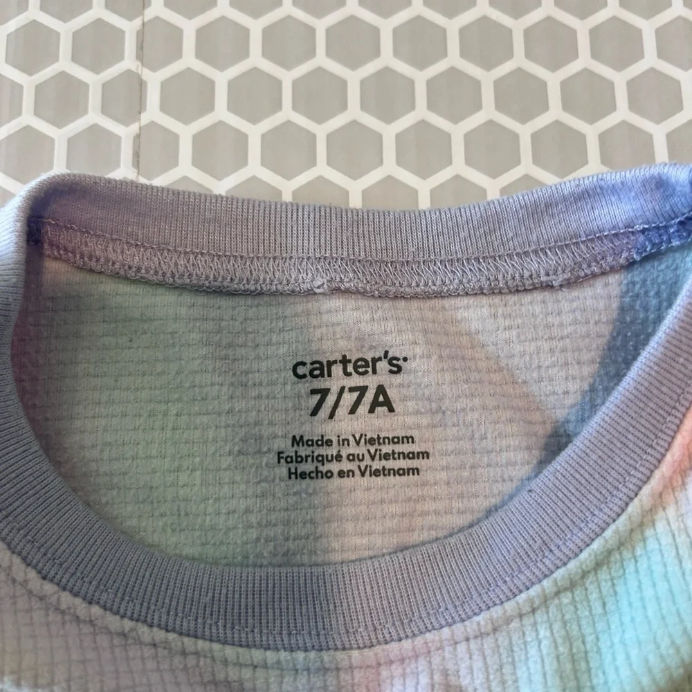 Carter's Rainbow Pastel Tie-Dye with Lavender Ribbed Collar PJ Set Size 7